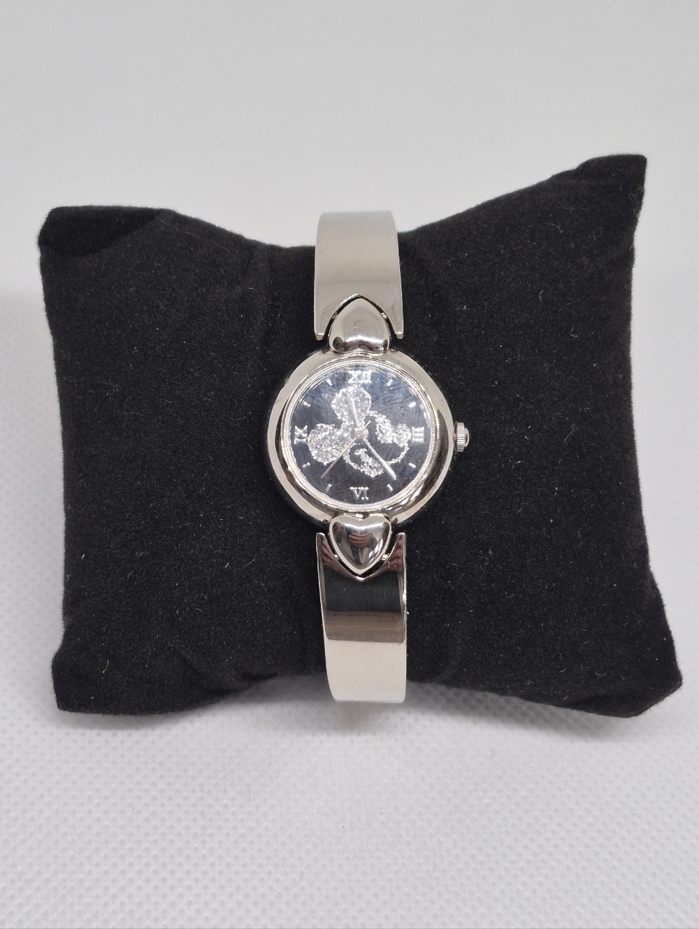 DISNEY Rhinestone Sparkle Mickey Mouse Silver Tone Watch, NEW BATTERY
